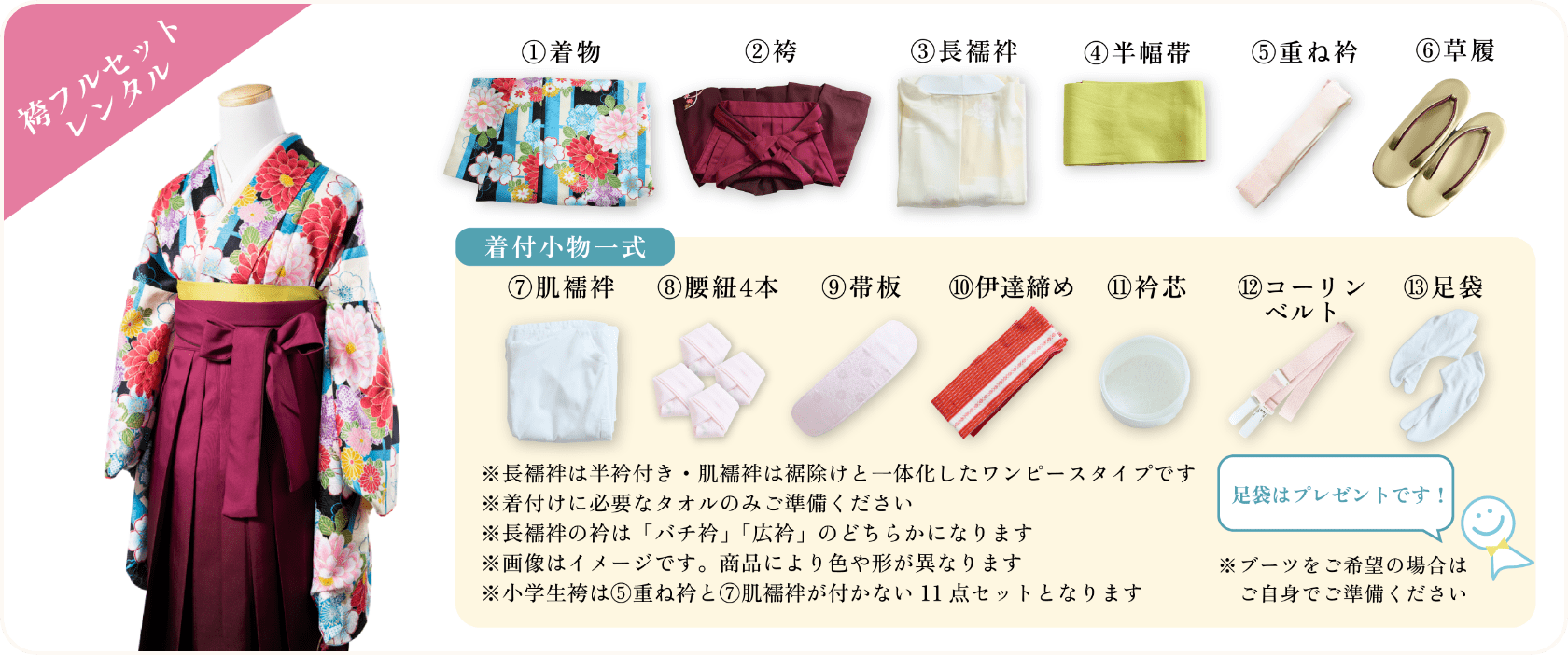 袴フルセットレンタルの内容