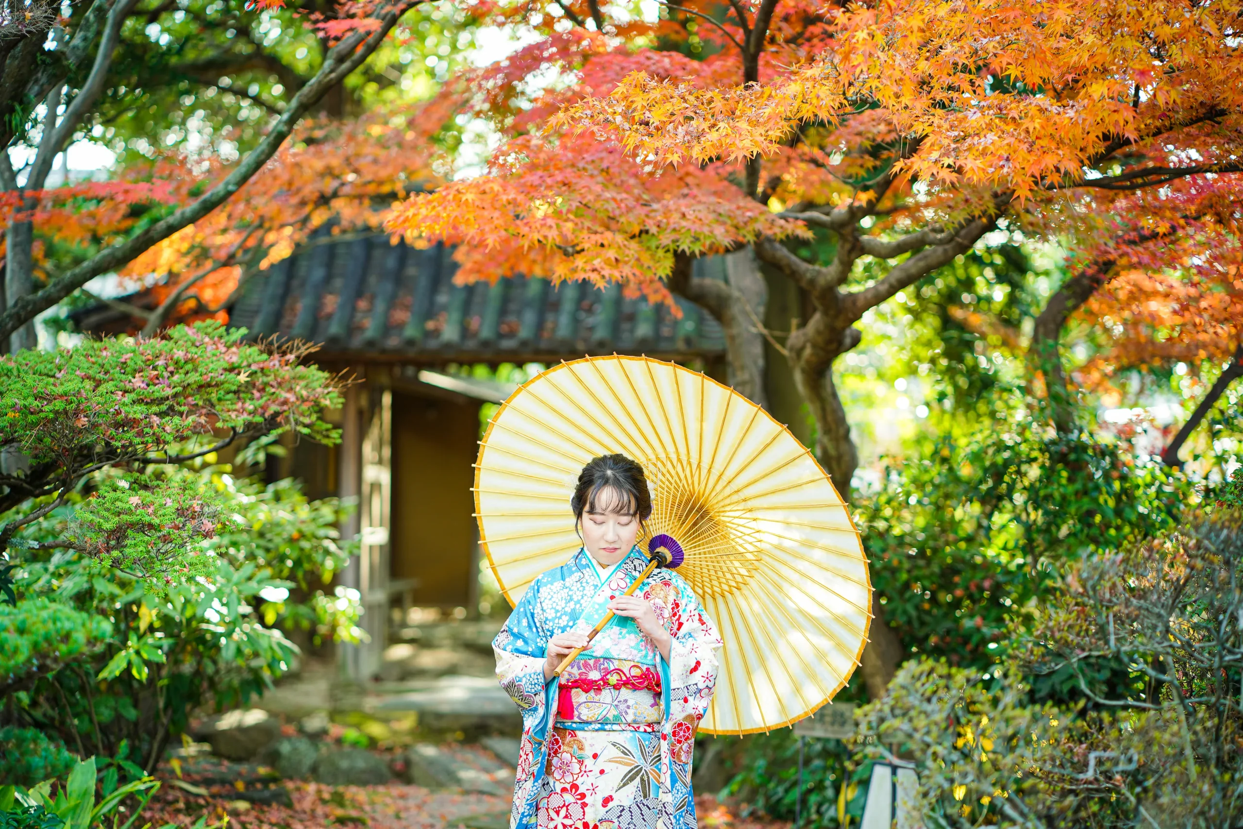 大阪にて紅葉の時期に成人式写真撮影