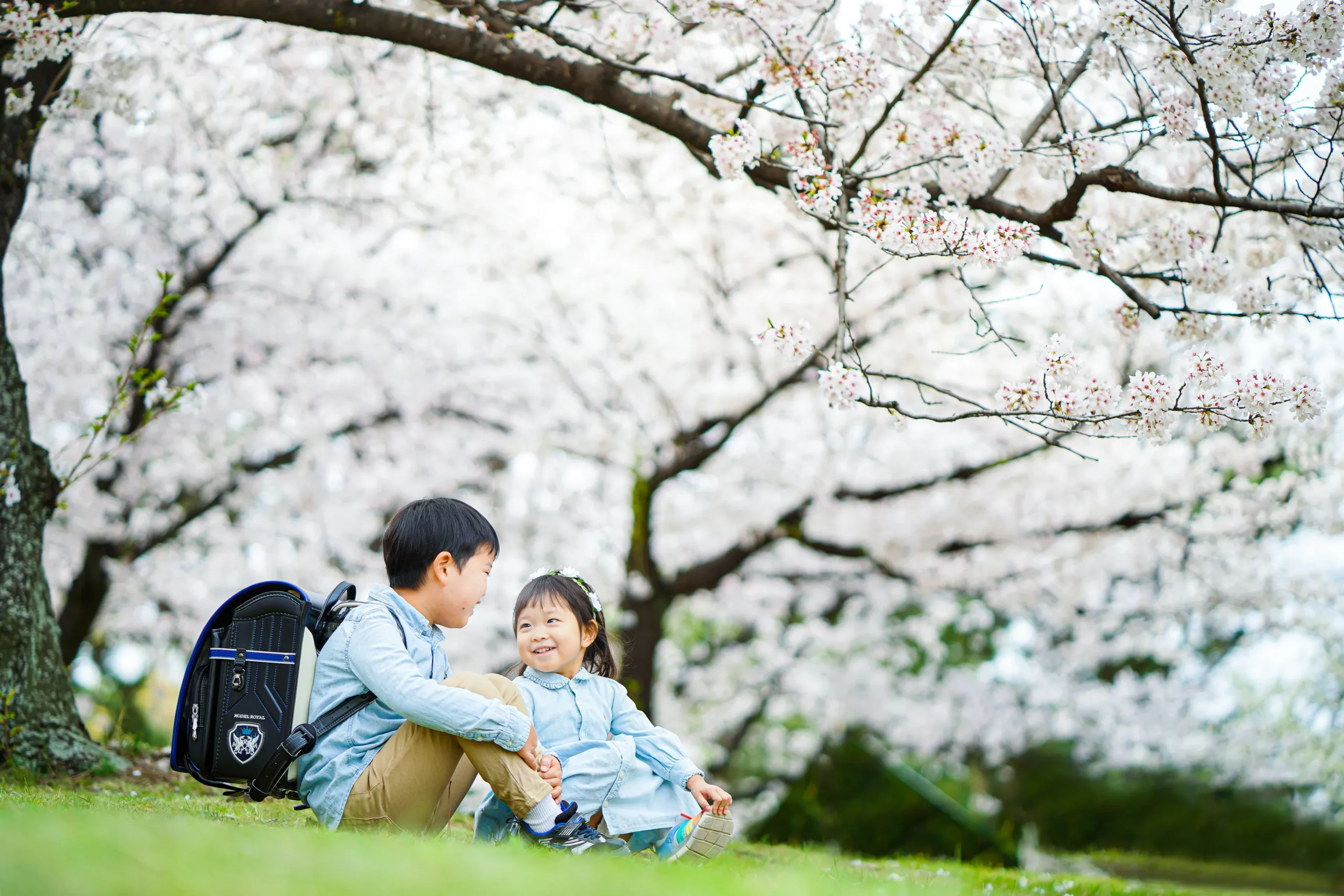 堺市浜寺公園にて入学写真撮影
